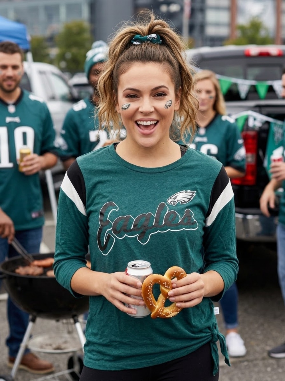 NWT Touch Stadium NFL Philadelphia Eagles Green Side Tie 3/4 Sleeve Top M